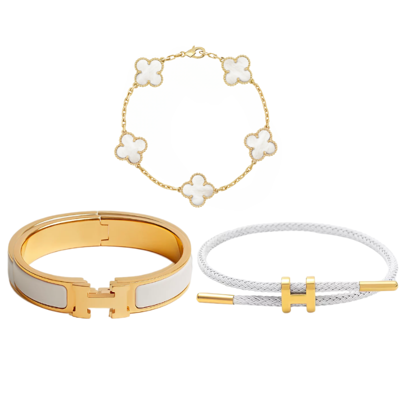Golden Harmony Floral | Stapelbare Armbånd sæt