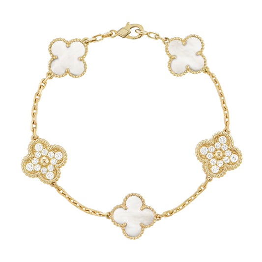 Golden White | Kløver Diamant Armbånd