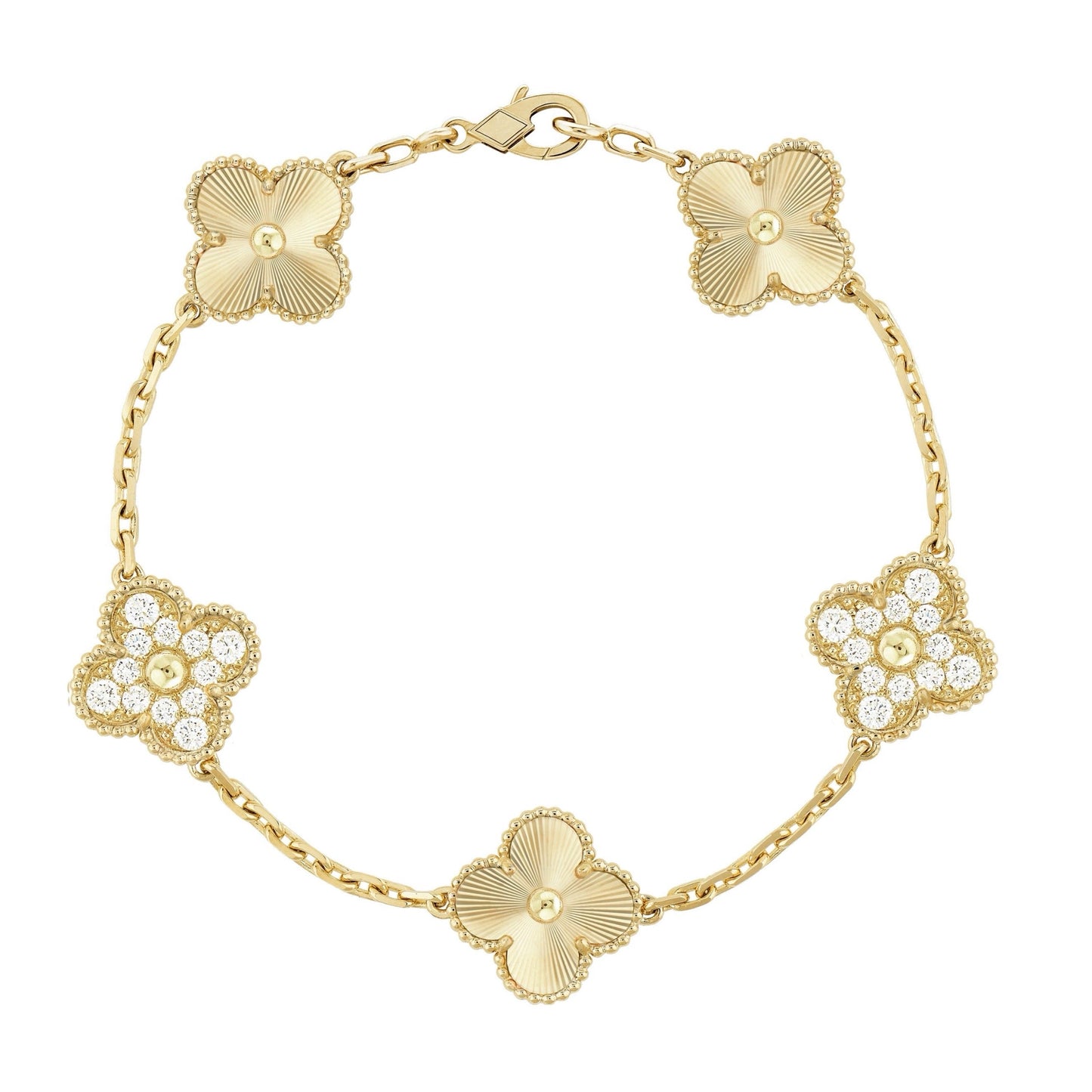 Golden Guilloché | Kløver Diamant Armbånd