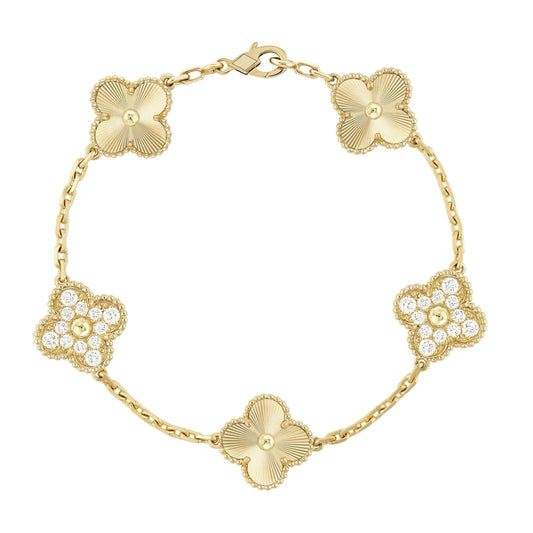 Golden Guilloché | Kløver Diamant Armbånd